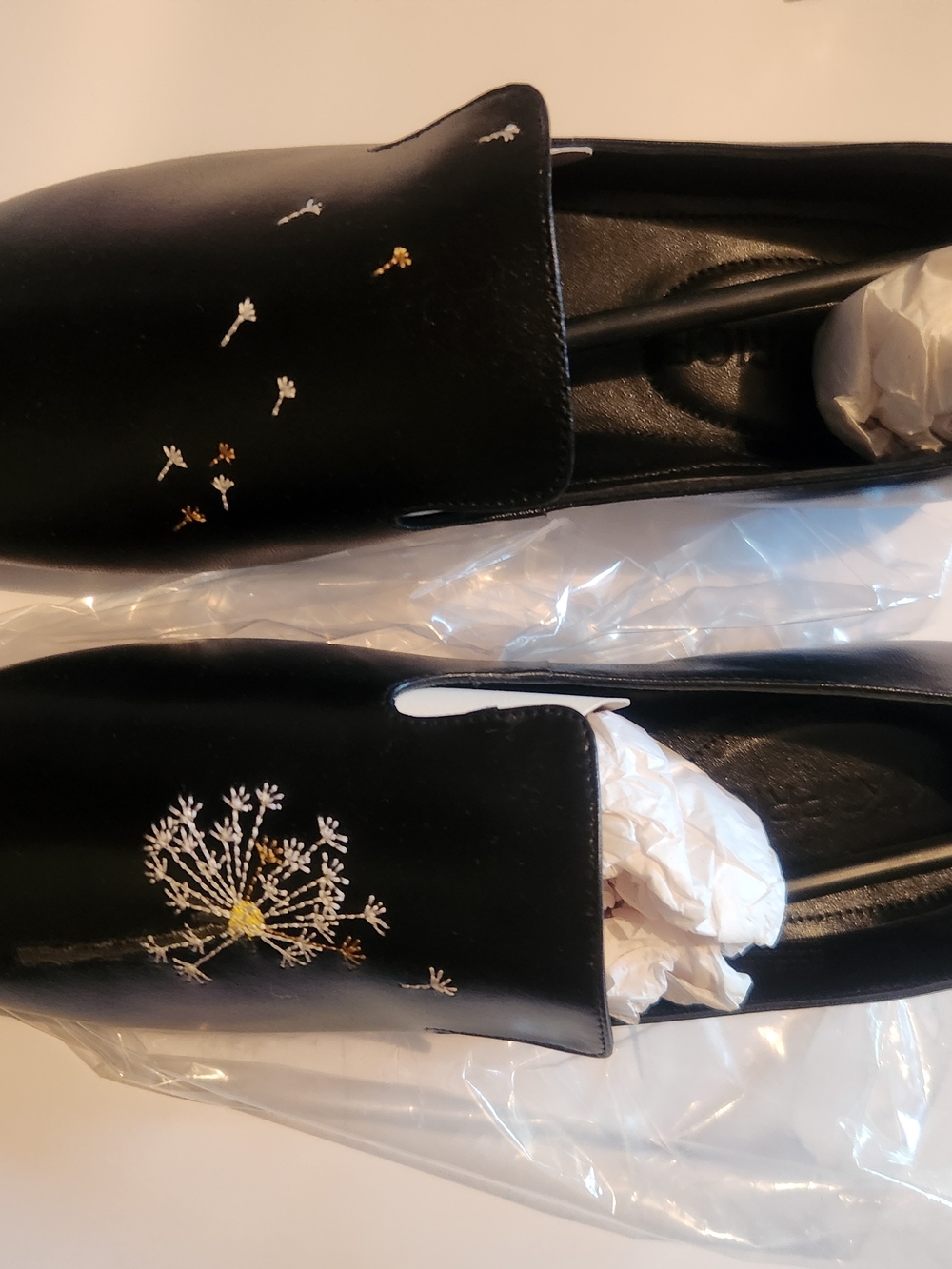 Black Embroidered Slip-On Loafers - Women's